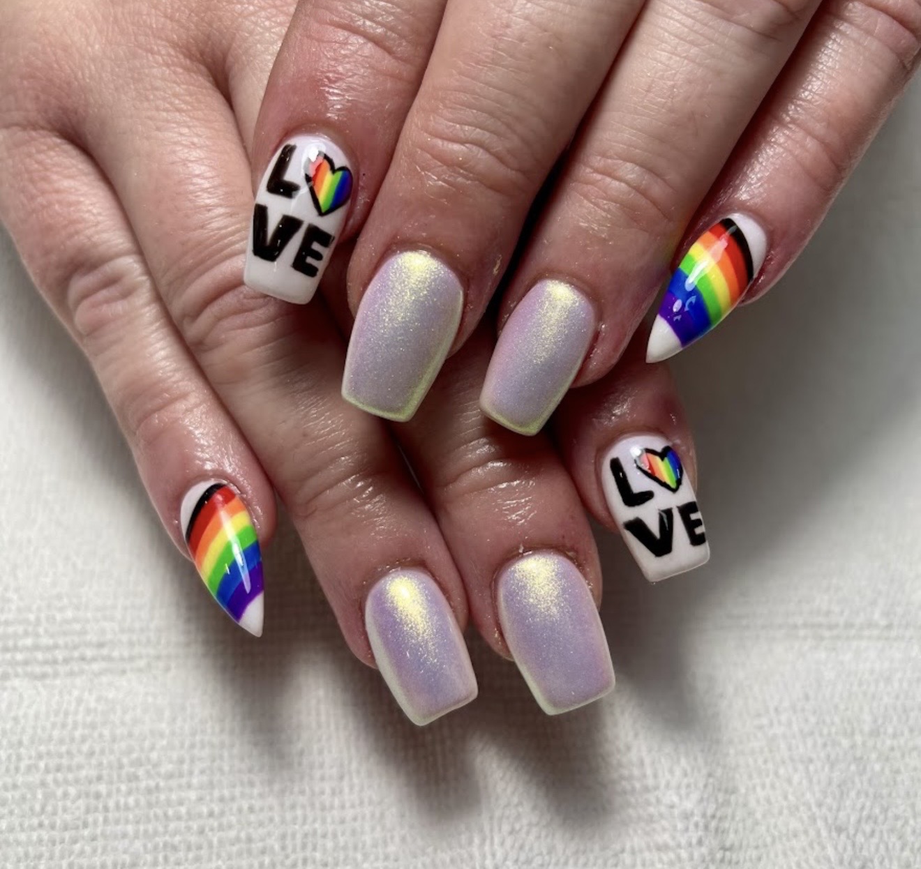 Holographic pride love nail art
